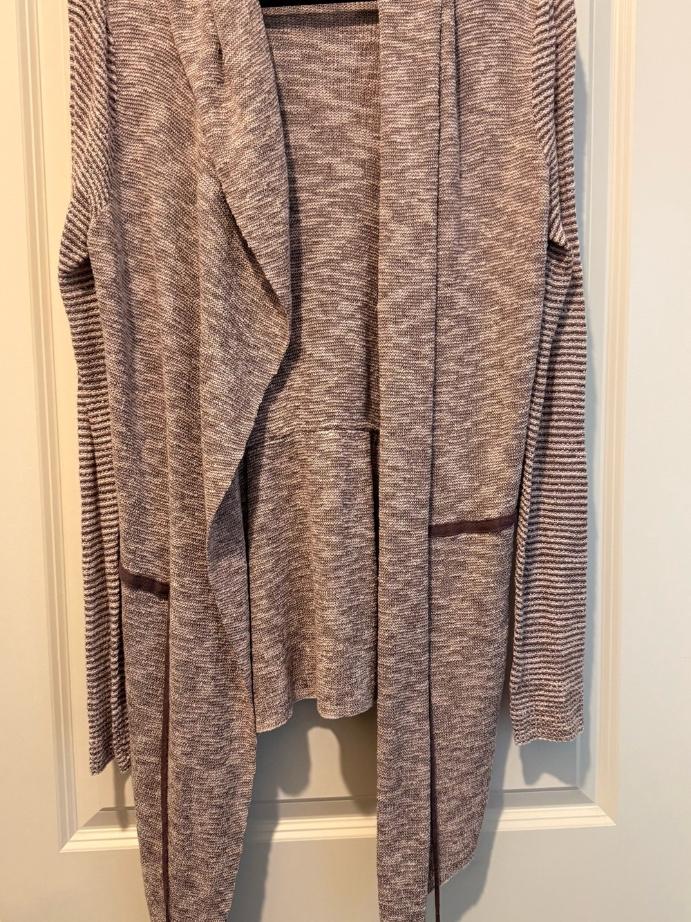 Free People Hooded Waterfall Cardigan Sweater Brown Oatmeal L